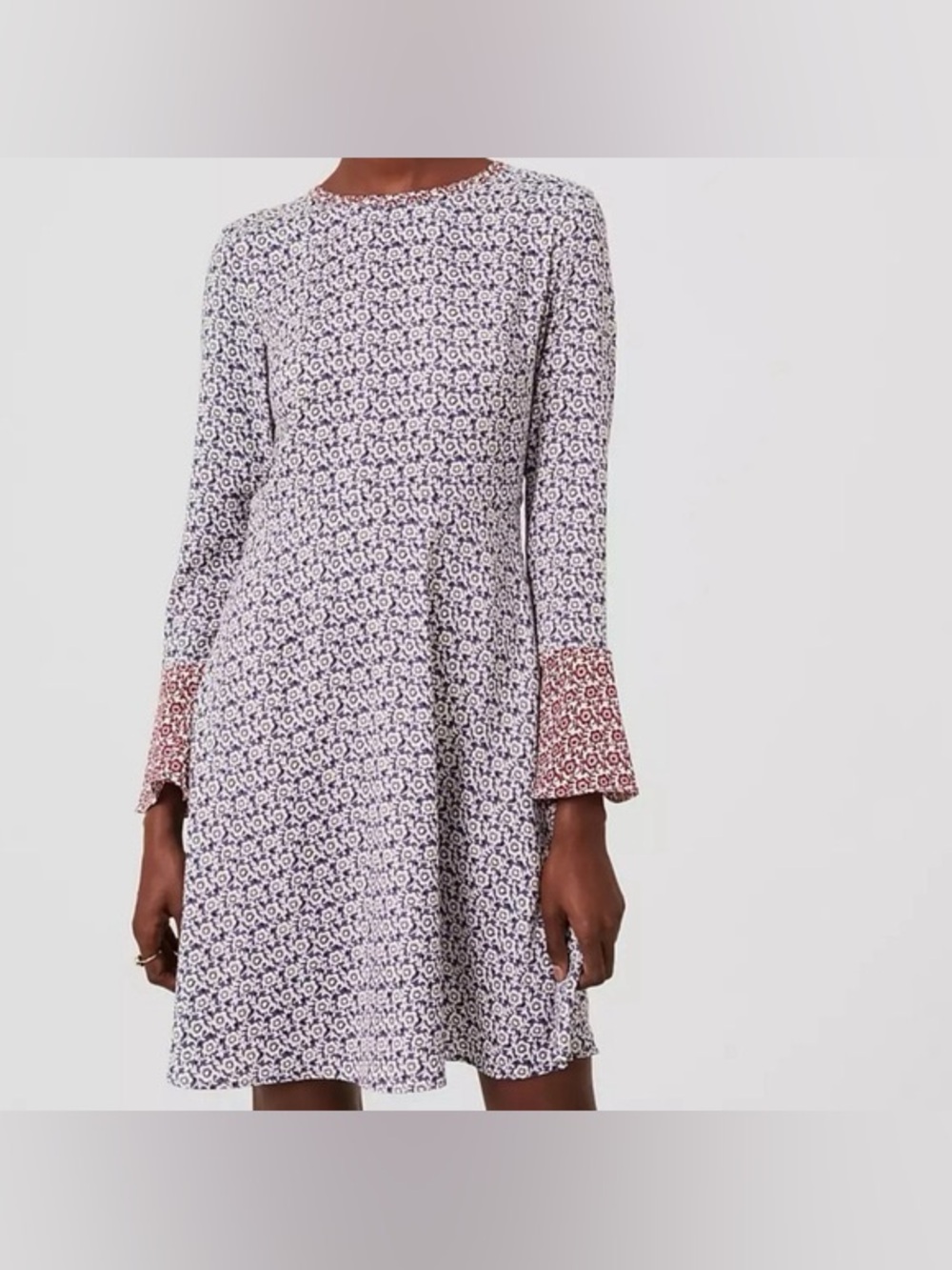 LOFT Ditzy Floral Fit and Flare Bell Sleeve Lightweight Dress Size 8